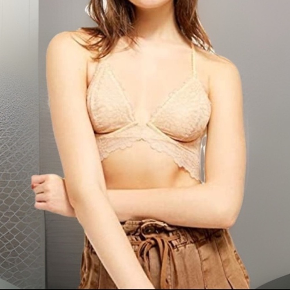 Free People Elegant Lace Adjustable Straps Color Wheat Sunset Bralette Bra 32B